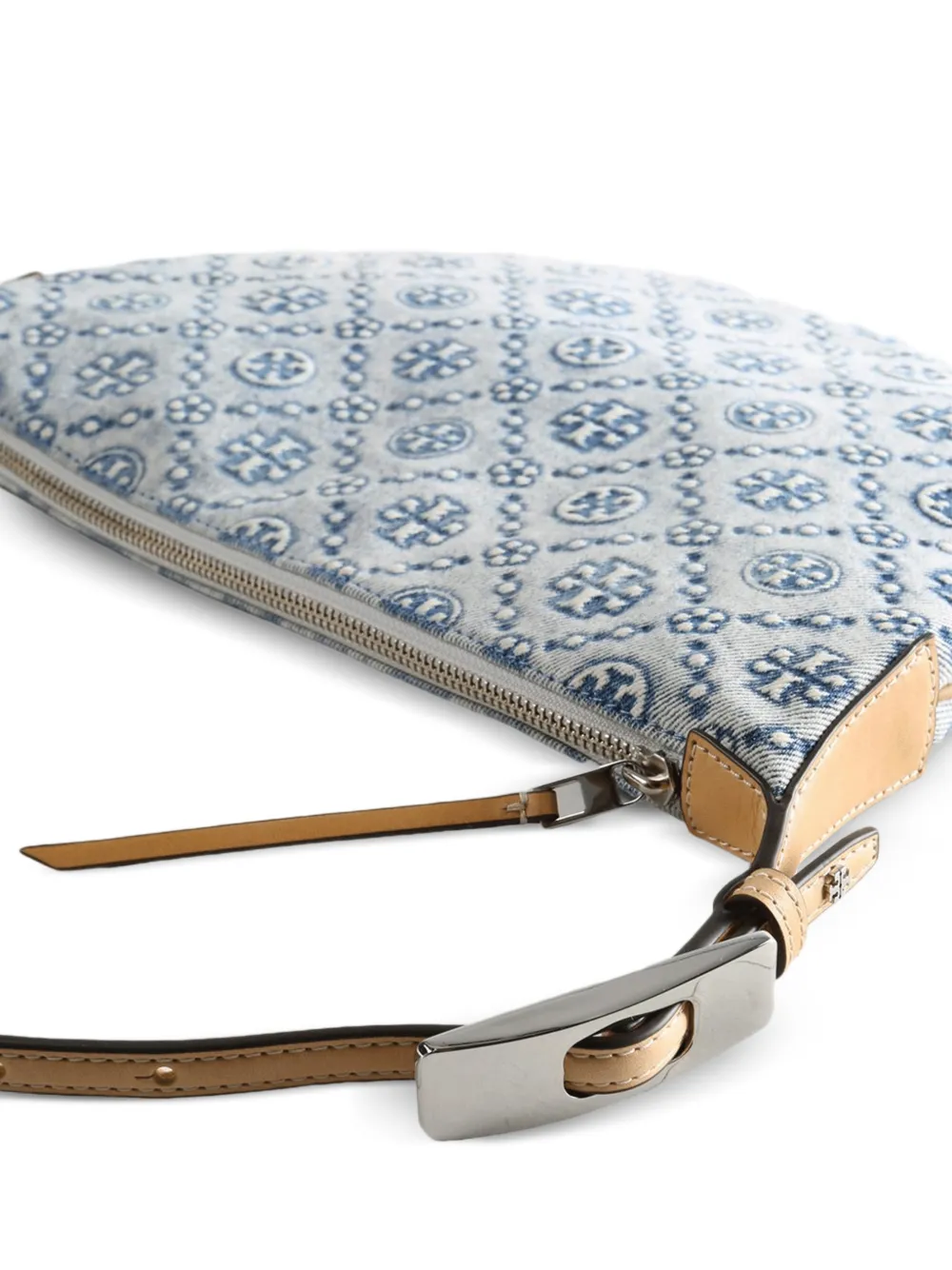Tory Burch Kleine T-Monogram denim ballontas Blauw