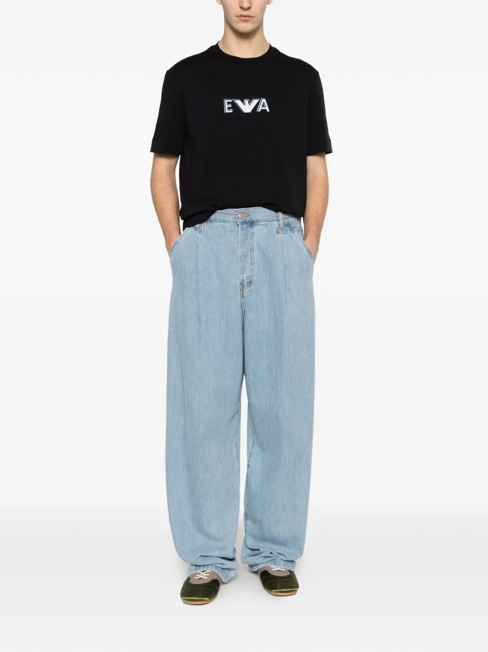 Emporio Armani T-shirt met geborduurd logo Blauw