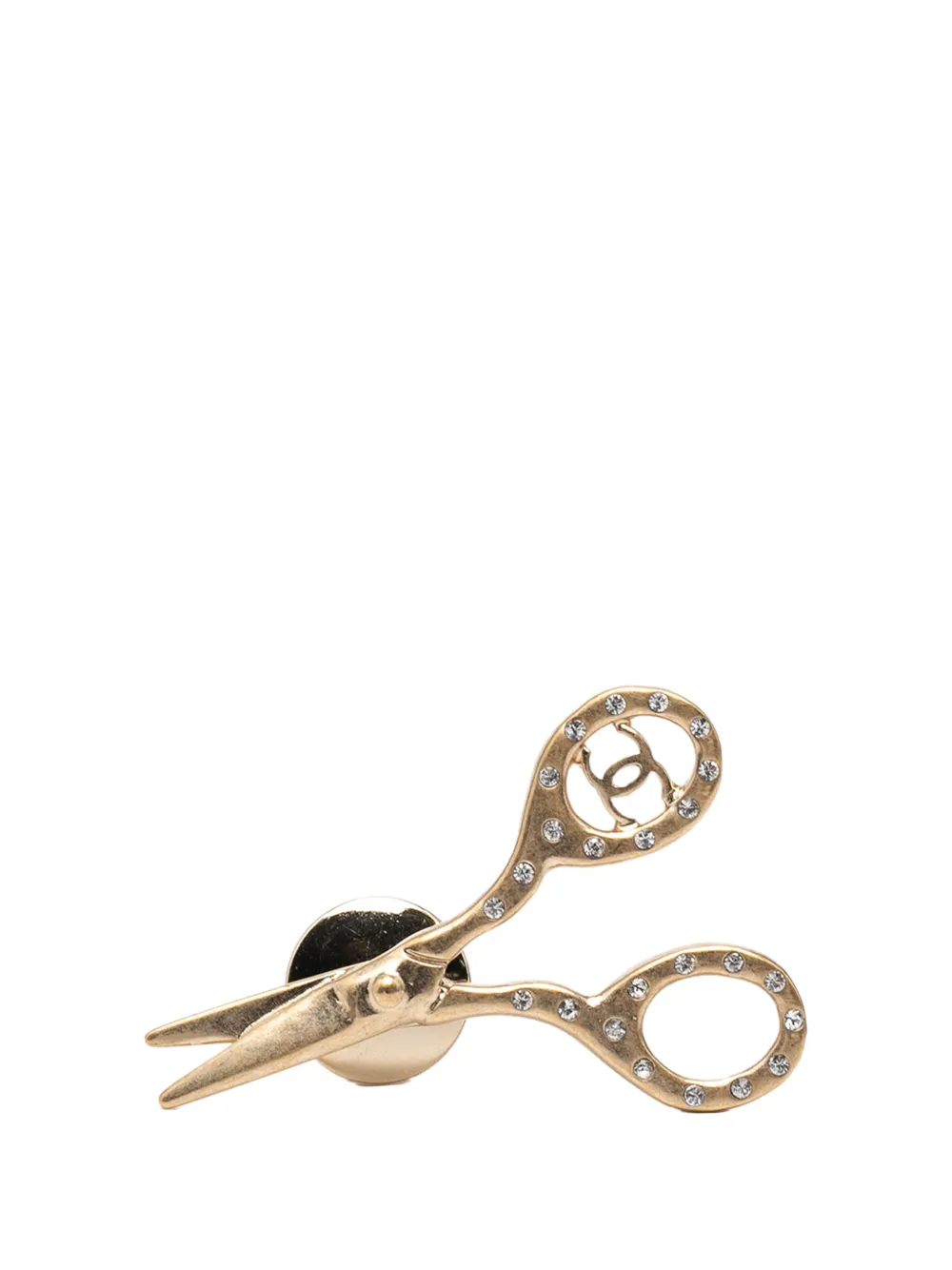 CHANEL Pre-Owned 2021 CC Gold Plated Strass Scissors Brooch Pin costume brooch - Oro