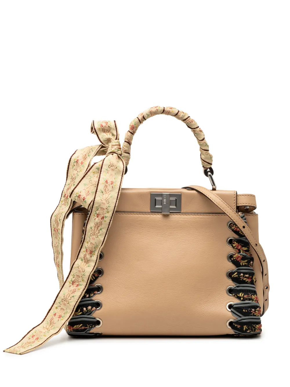 Fendi Pre-Owned Borsa a tracolla Peekaboo media in pelle con dettagli in nastro a punto festone 2010-2025 - Marrone