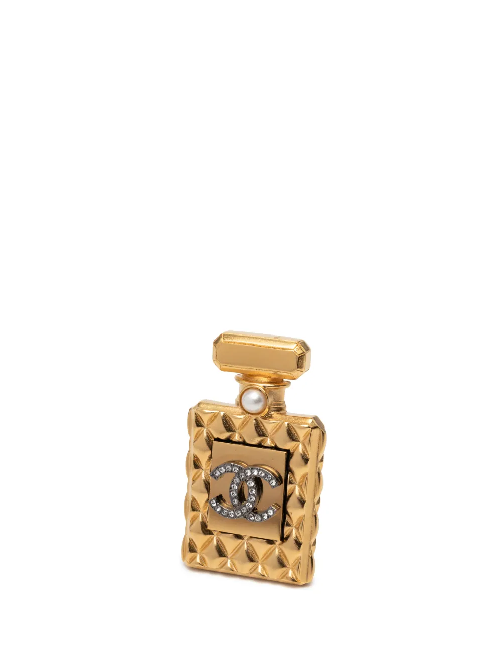 CHANEL Pre-Owned Spilla Perfume Bottle CC placcata oro con strass e perle sintetiche 2020