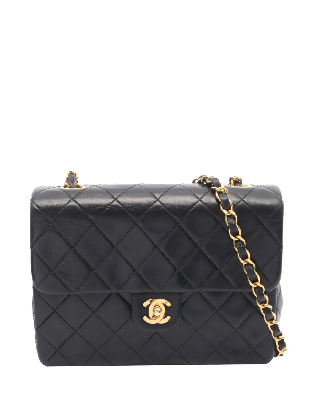 CHANEL Pre-Owned Borsa a tracolla Classic squadrata mini in pelle di agnello con battente 1997-1999 - Nero