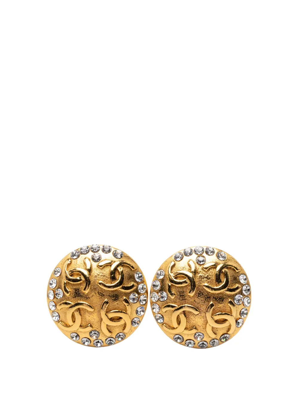 CHANEL Pre-Owned 1980-1990 Gold Plated CC Crystal Round Clip On Earrings costume earrings - Oro