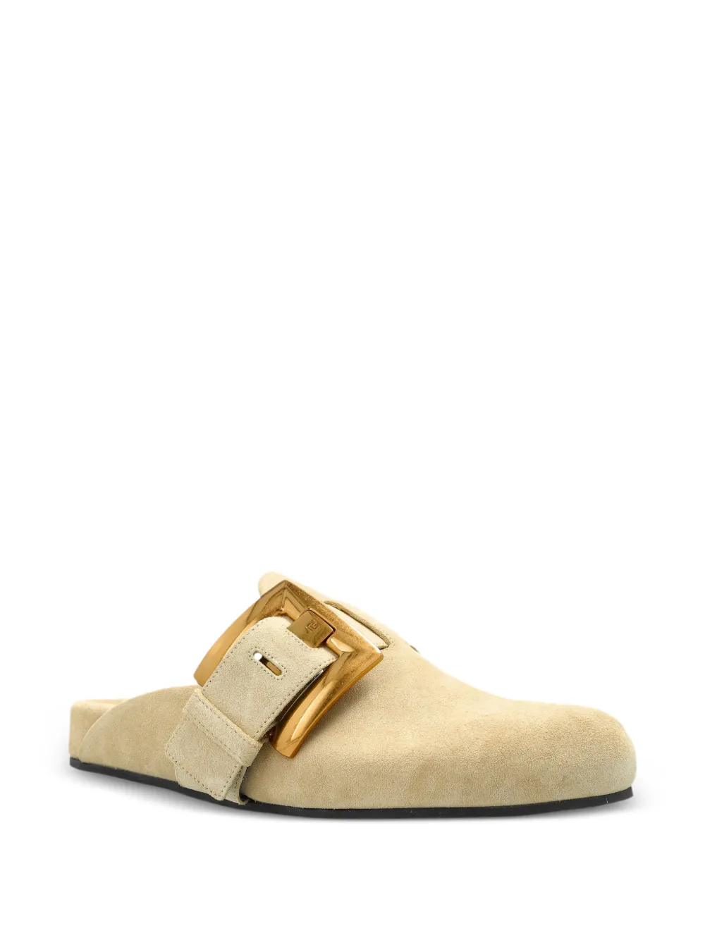  Balmain Buckled Flat Mules - Neutrals 