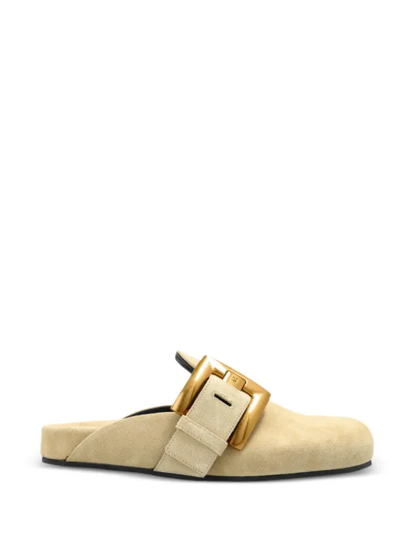 Balmain Buckled Flat Mules in Neutrals