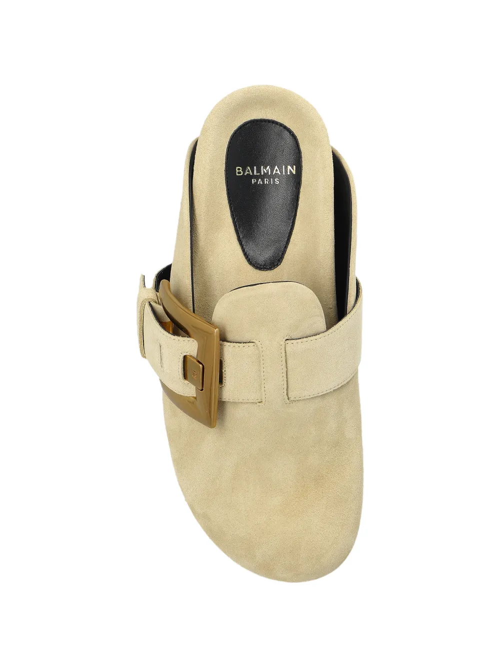Balmain Buckled Flat Mules in Neutrals, view 4