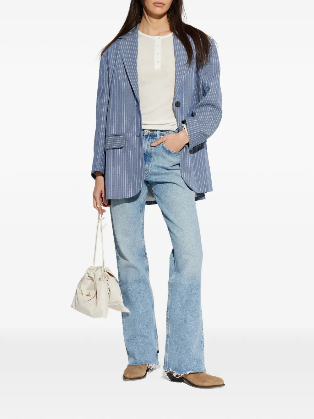  Munthe Pinstripe Button Blazer - Blue 