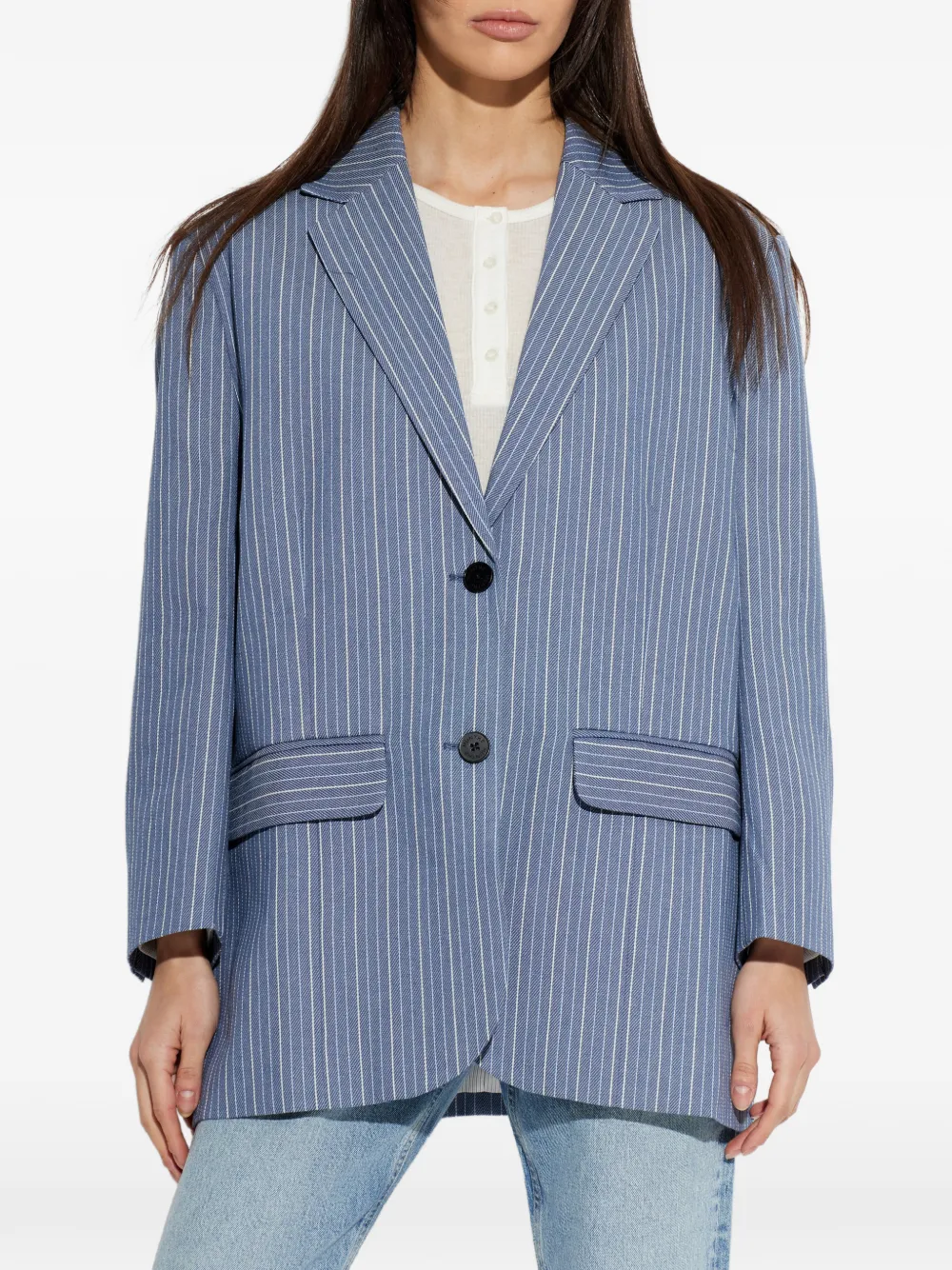  Munthe Pinstripe Button Blazer - Blue 