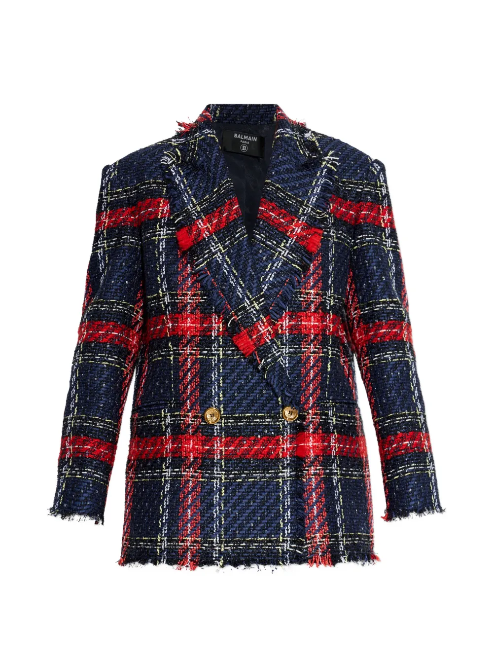 Balmain plaid-check tweed blazer - Blue