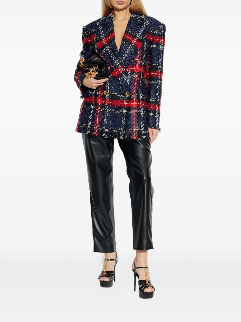  Balmain Plaid-check Tweed Blazer - Blue 