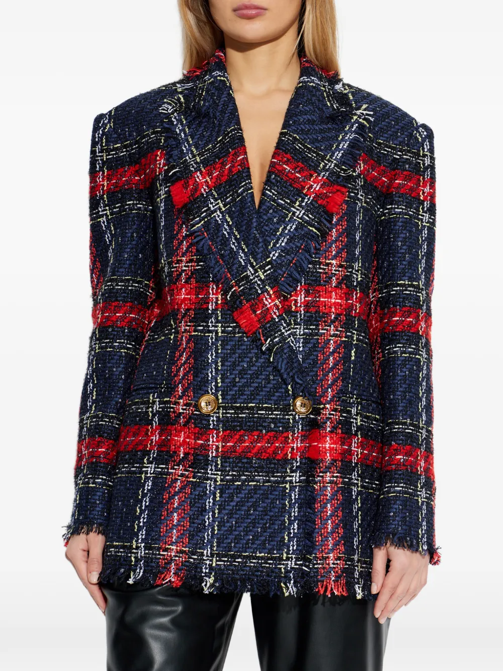  Balmain Plaid-check Tweed Blazer - Blue 
