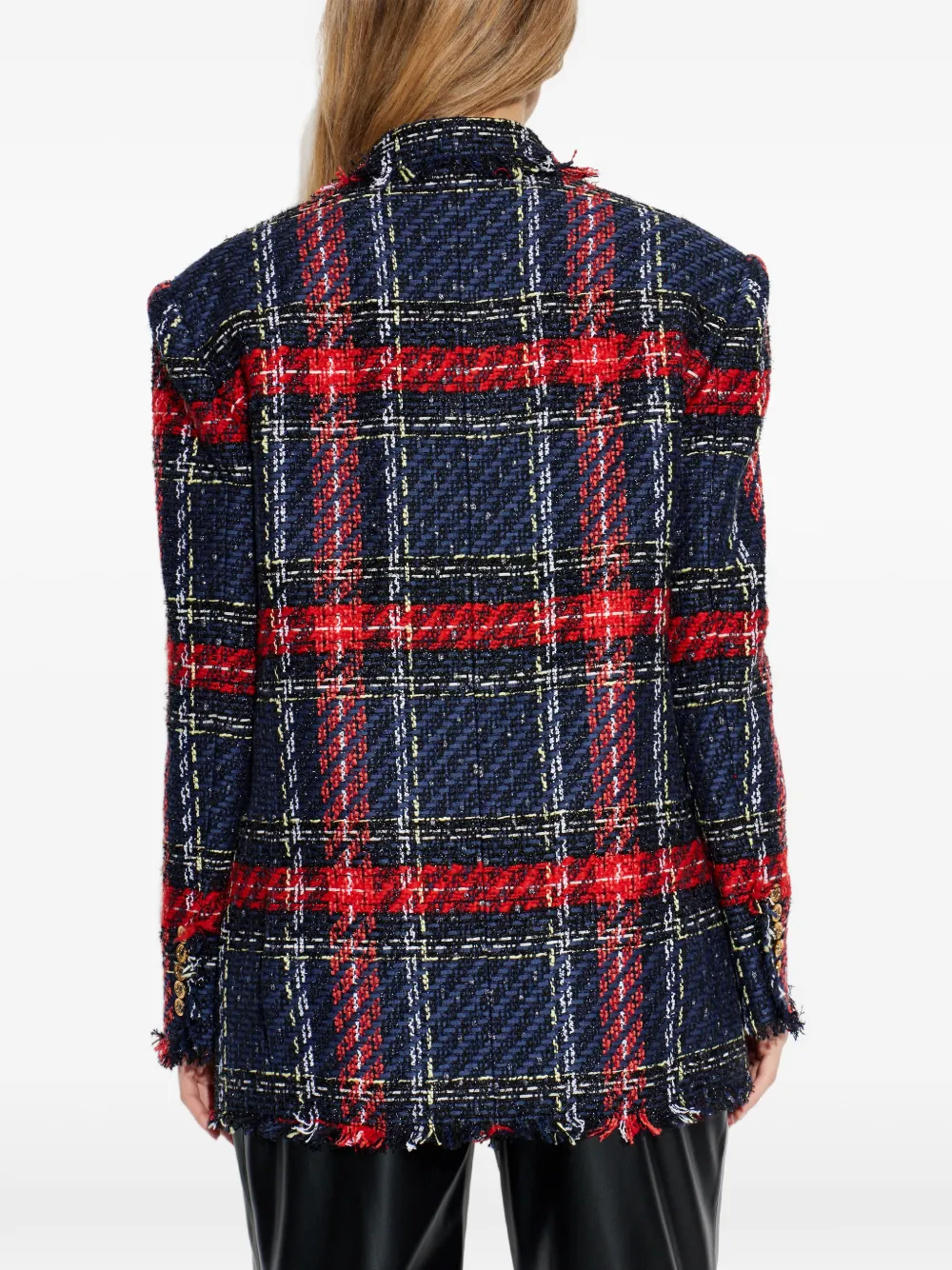 Balmain Geruite tweed blazer Blauw