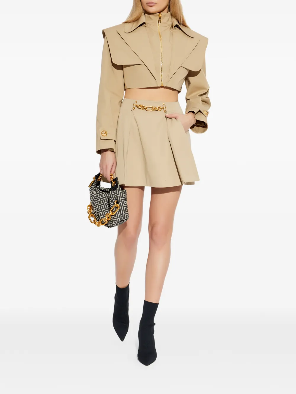 Balmain A-lijn rok verfraaid met ketting Beige