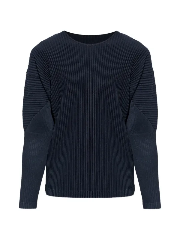 Homme Plissé Issey Miyake long-sleeved Pleated T-shirt | Blue