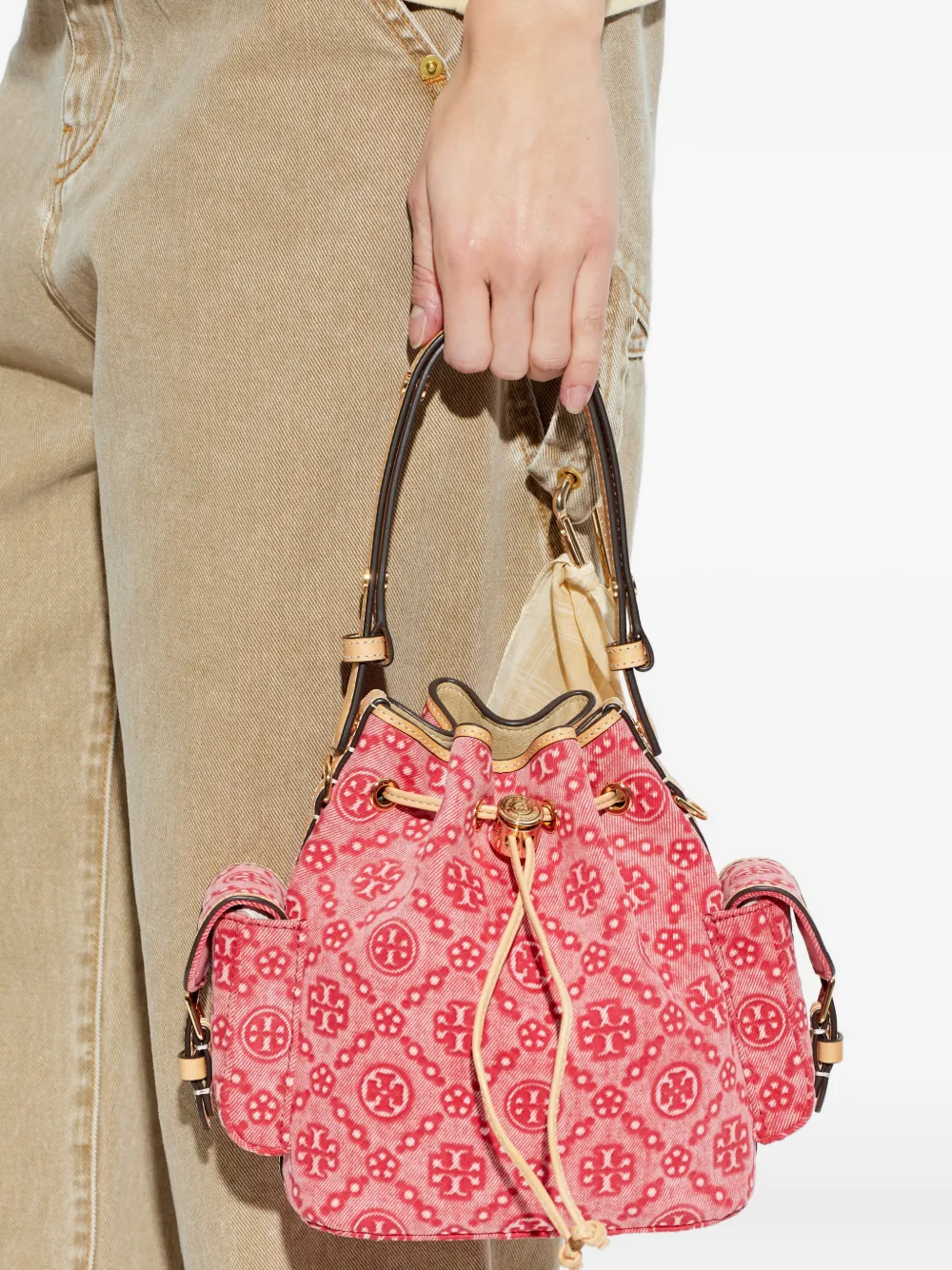 Tory Burch T Monogram denim bucket-tas Rood
