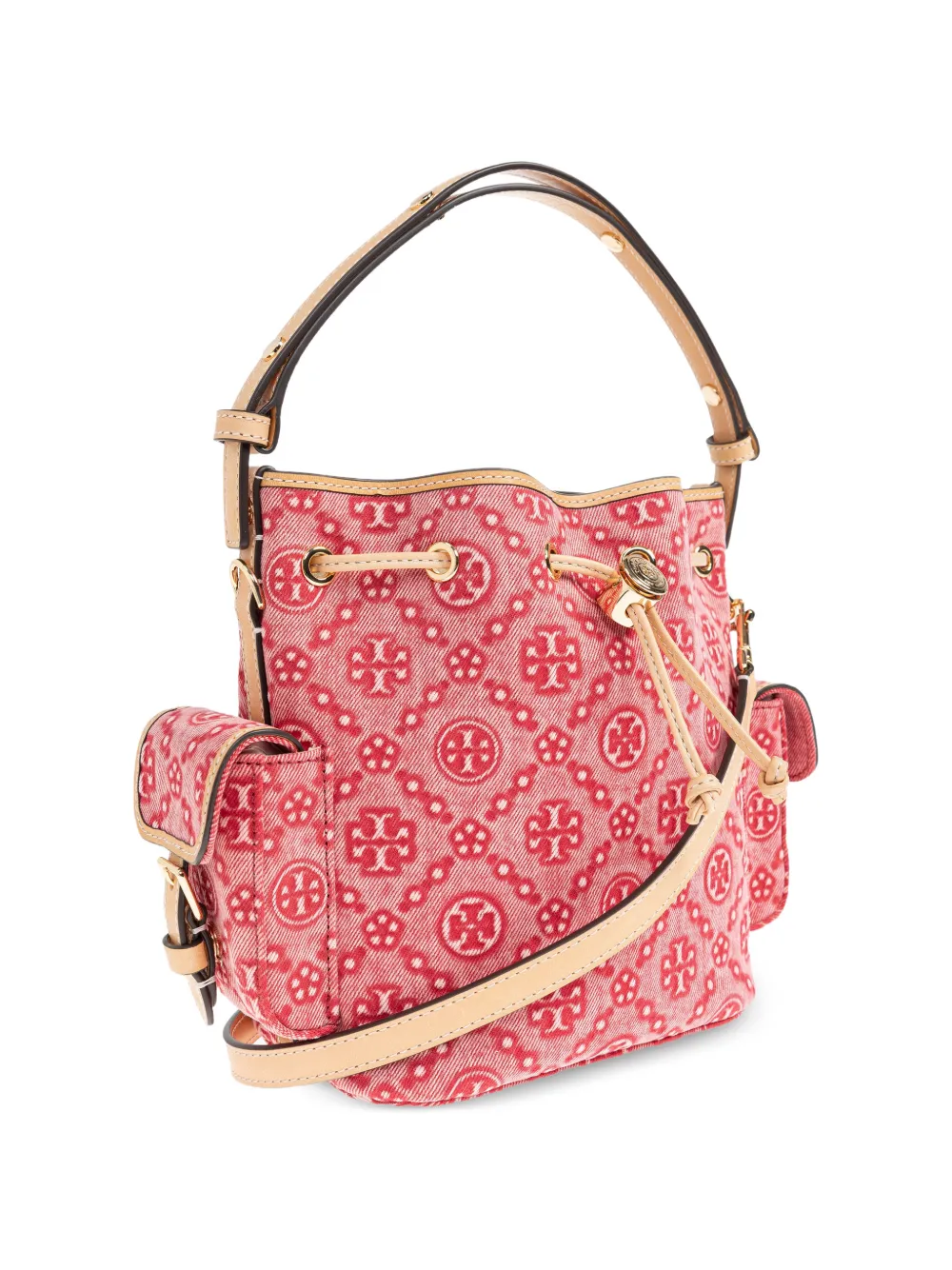 Tory Burch T Monogram denim bucket-tas Rood