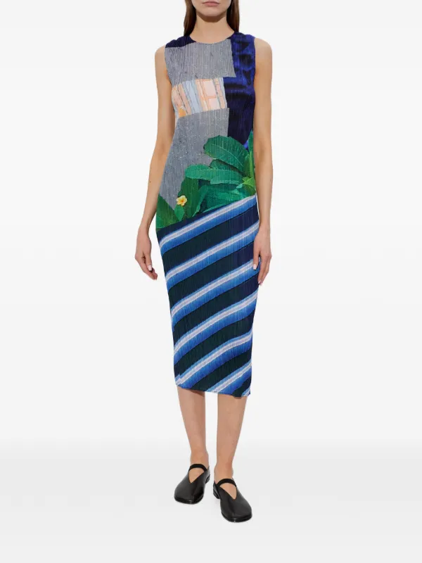 Pleats Please Issey Miyake グラフィック プリーツドレス | ブルー