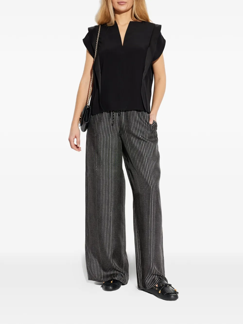 Max Mara Clarino gestreepte broek met trekkoord Zwart