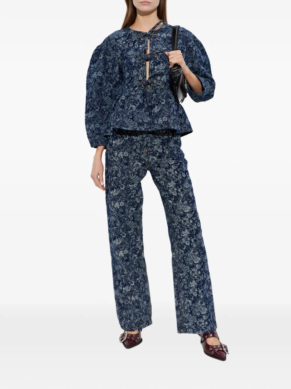 GANNI Denim blouse met bloemenprint Blauw