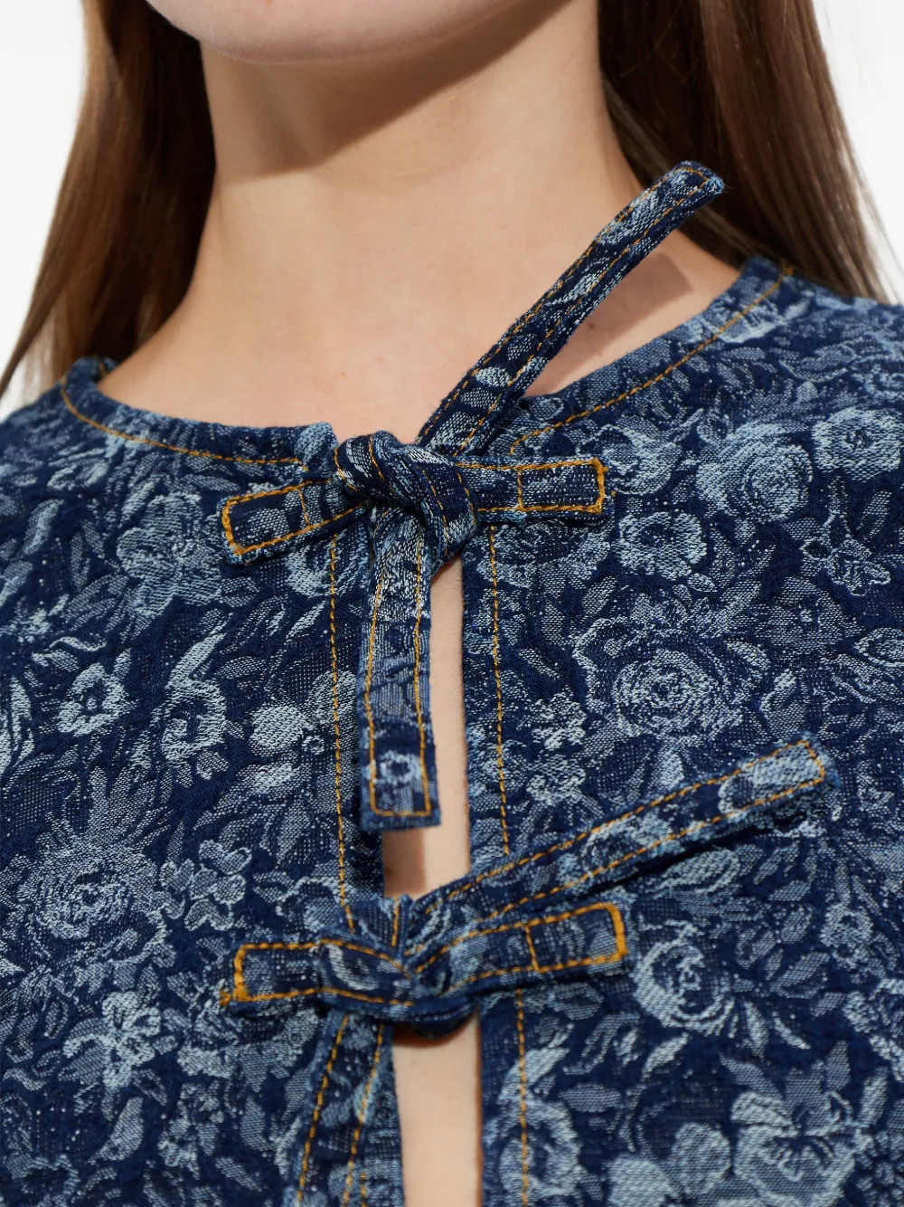 GANNI Denim blouse met bloemenprint Blauw