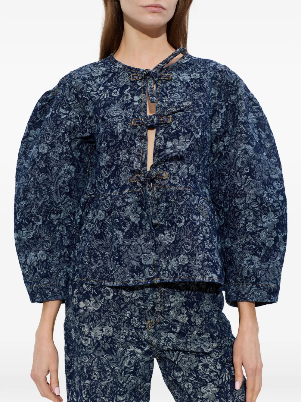 GANNI Denim blouse met bloemenprint Blauw