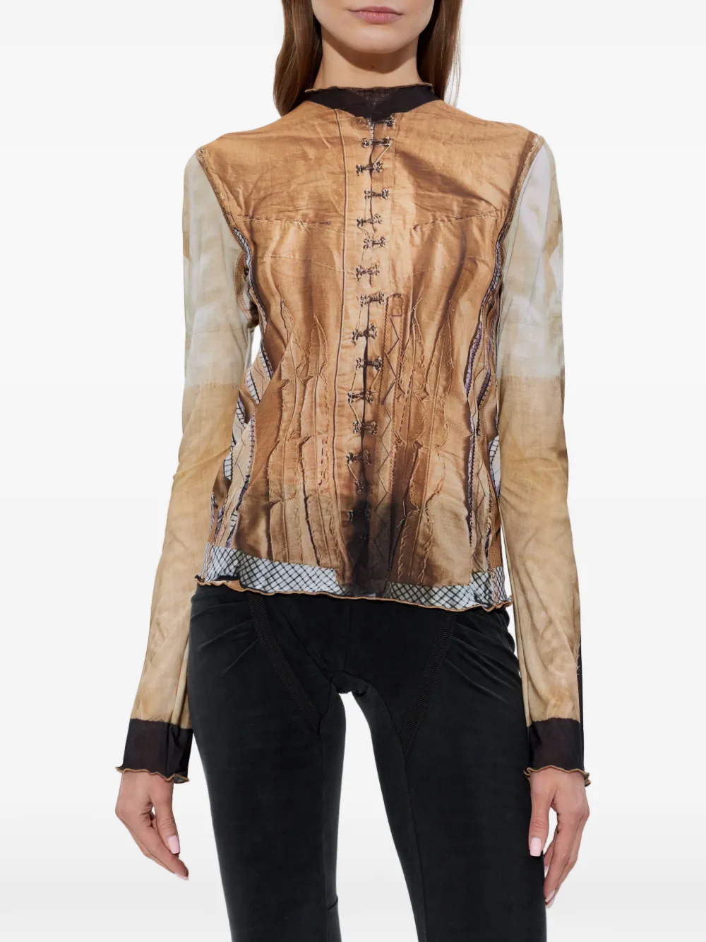  Knwls Mockneck Buttoned Top - Brown 
