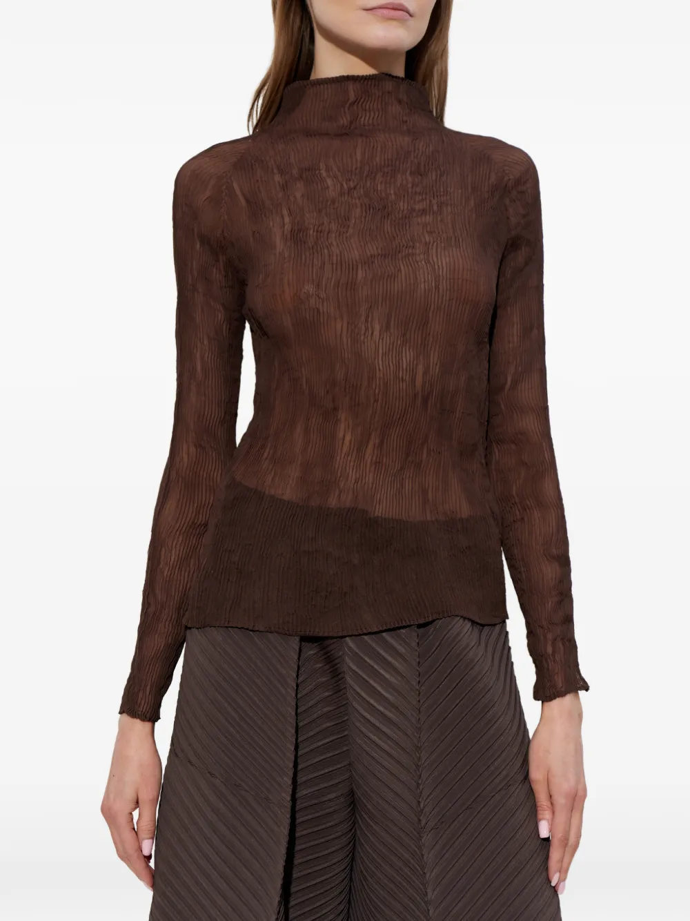  Issey Miyake High-neck Long-sleeved Top - Brown 