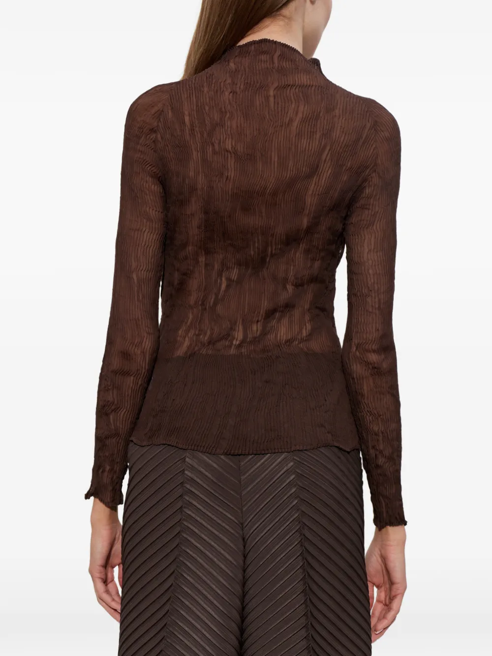 Issey Miyake Top met lange mouwen en hoge hals Bruin