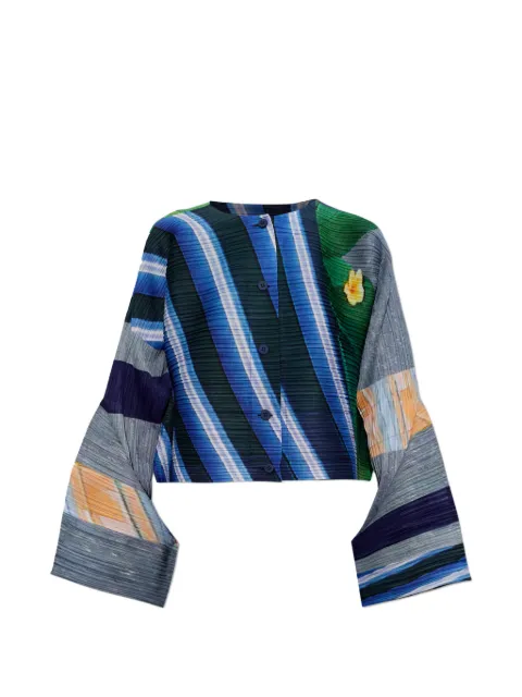 Pleats Please Issey Miyake striped pleated cardigan