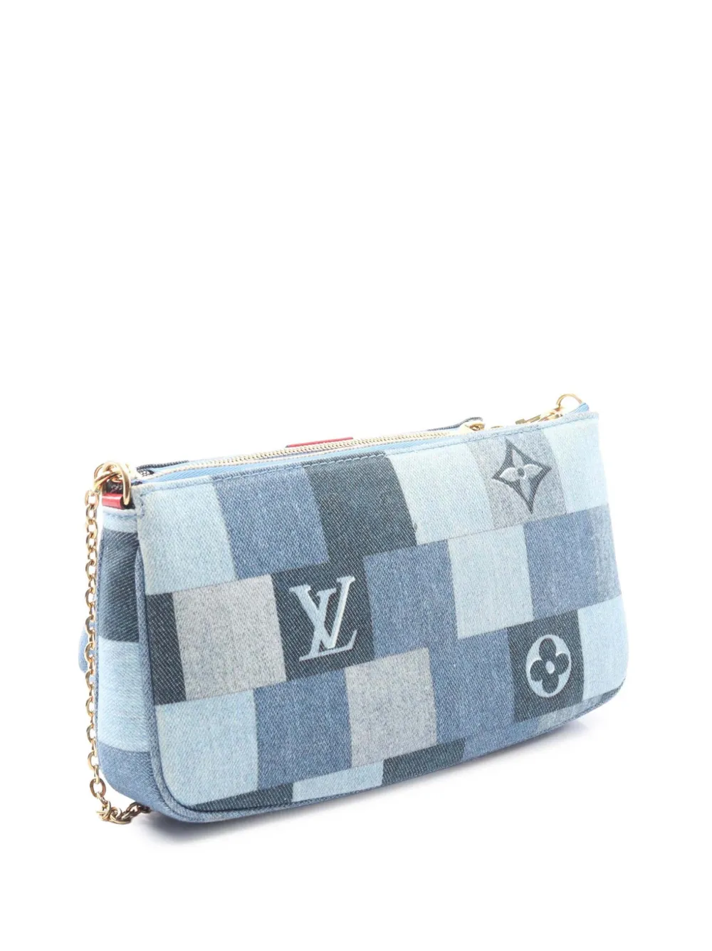  Louis Vuitton Pre-owned 2019 Monogram Denim Patchwork Multi Pochette Accessoires Crossbody Bag - Blue 