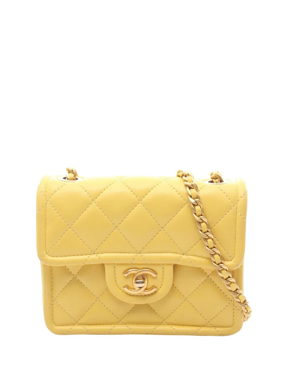 CHANEL Pre-Owned 2021 Mini Quilted Caviar Sweet Classic Flap crossbody bag - Giallo
