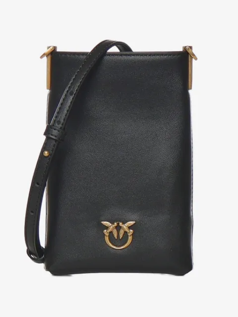 PINKO Love Birds-plaque leather phone bag