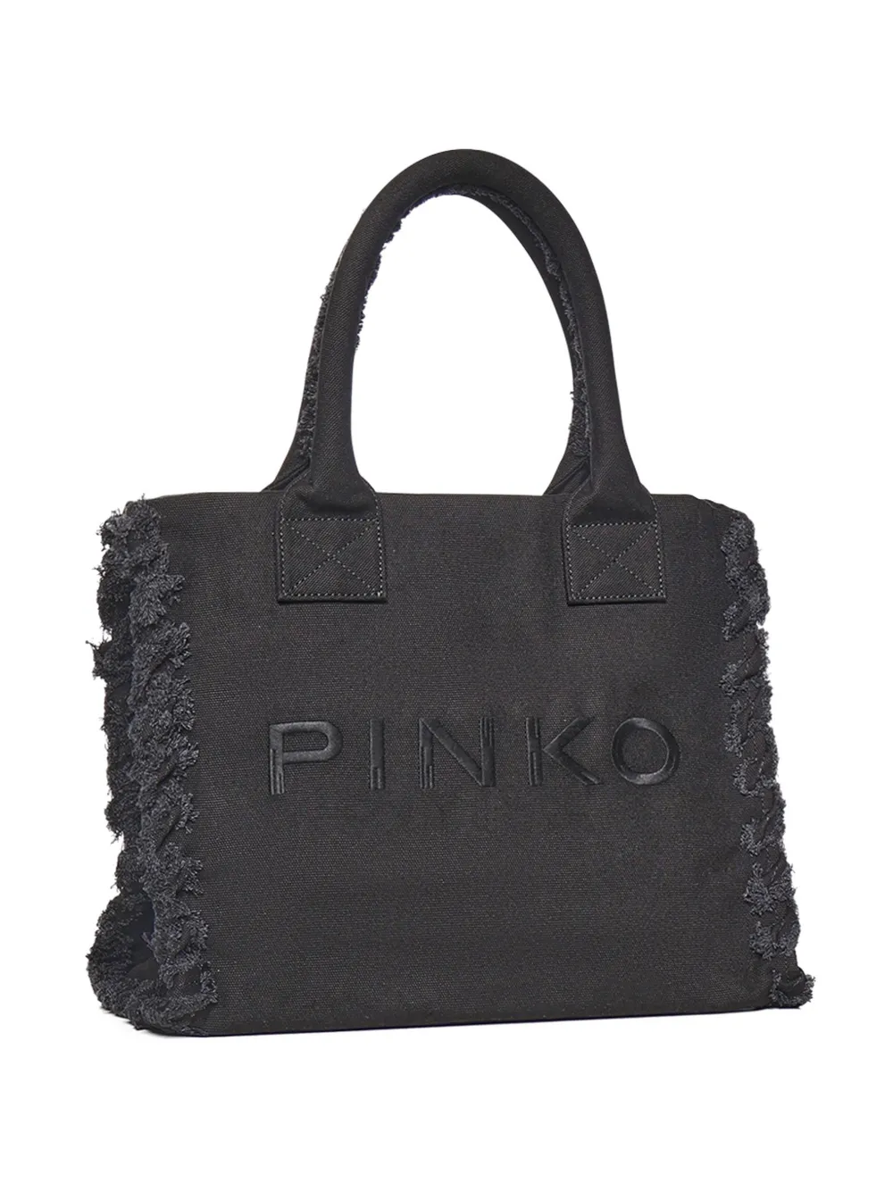 PINKO medium Love frayed-edge logo-embroidered tote bag - Marrone