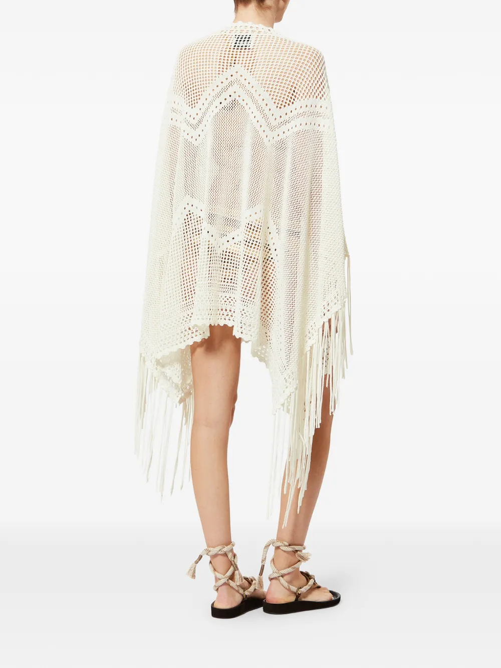 ISABEL MARANT Metilia gehaakte cape met franje Beige