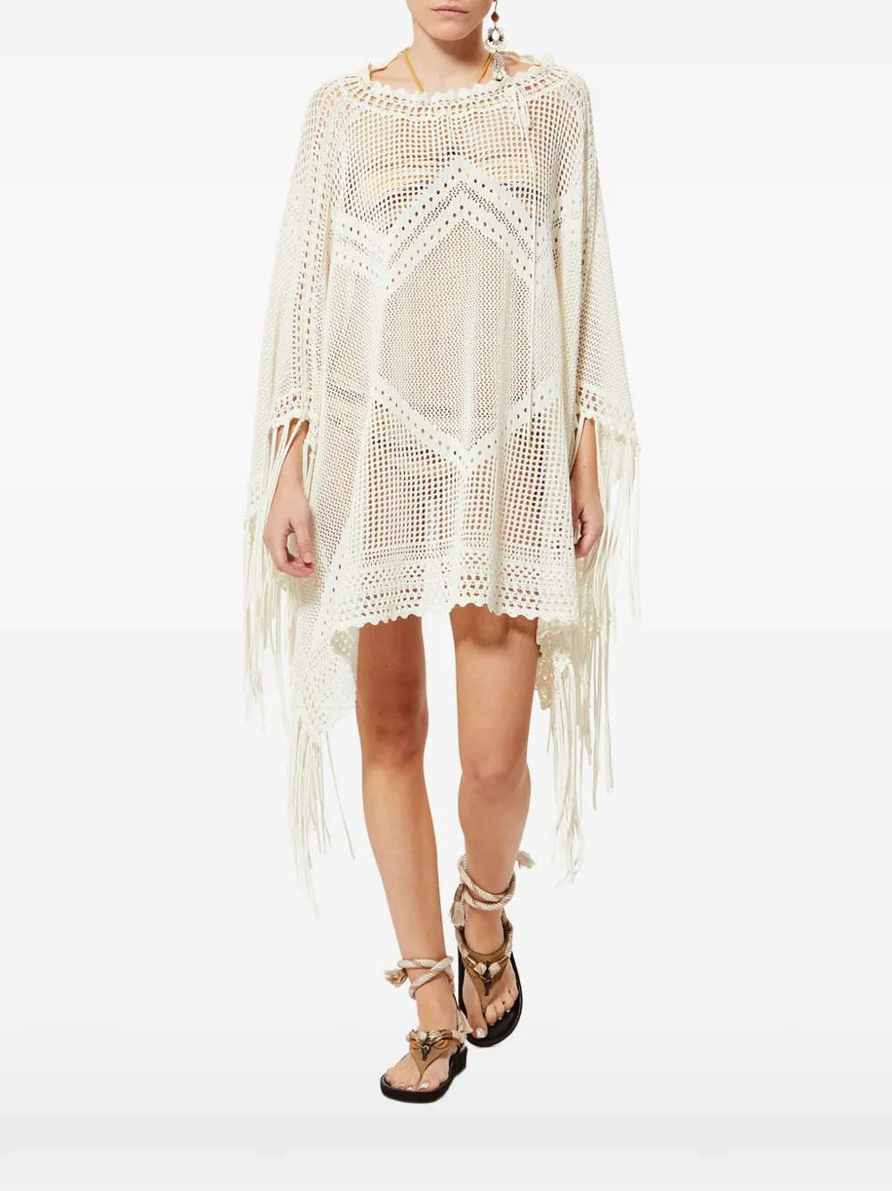 ISABEL MARANT Metilia gehaakte cape met franje Beige