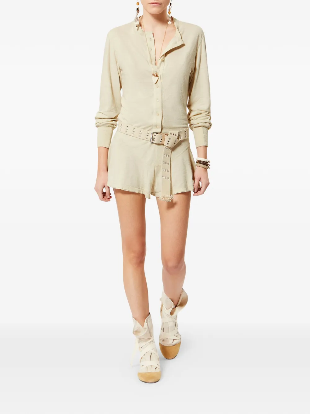  Isabel Marant Tina Buttoned Long-sleeved Playsuit - Neutrals 