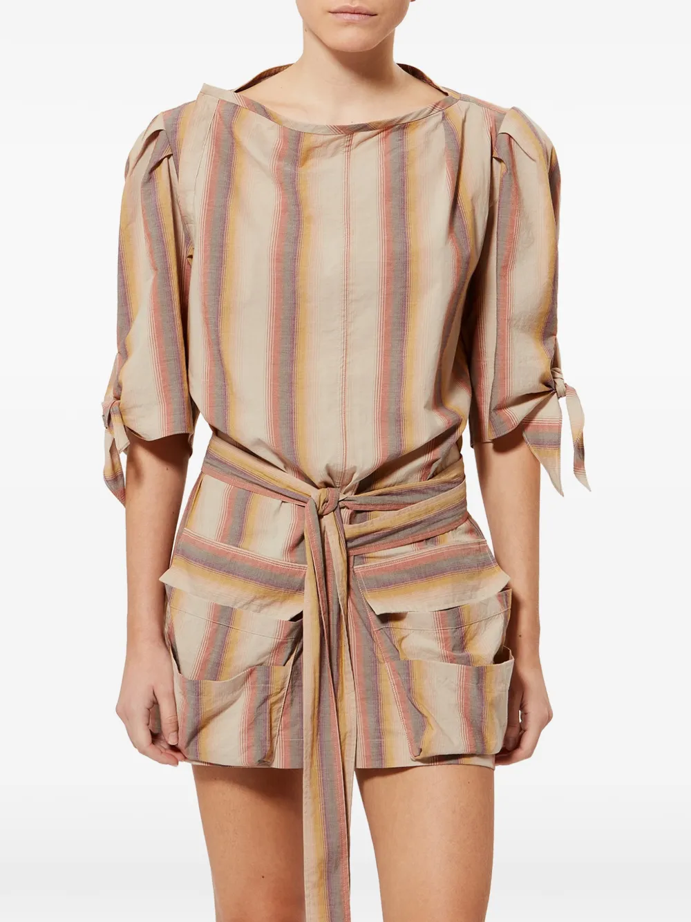 ISABEL MARANT Mariza gestreepte mini-jurk Beige