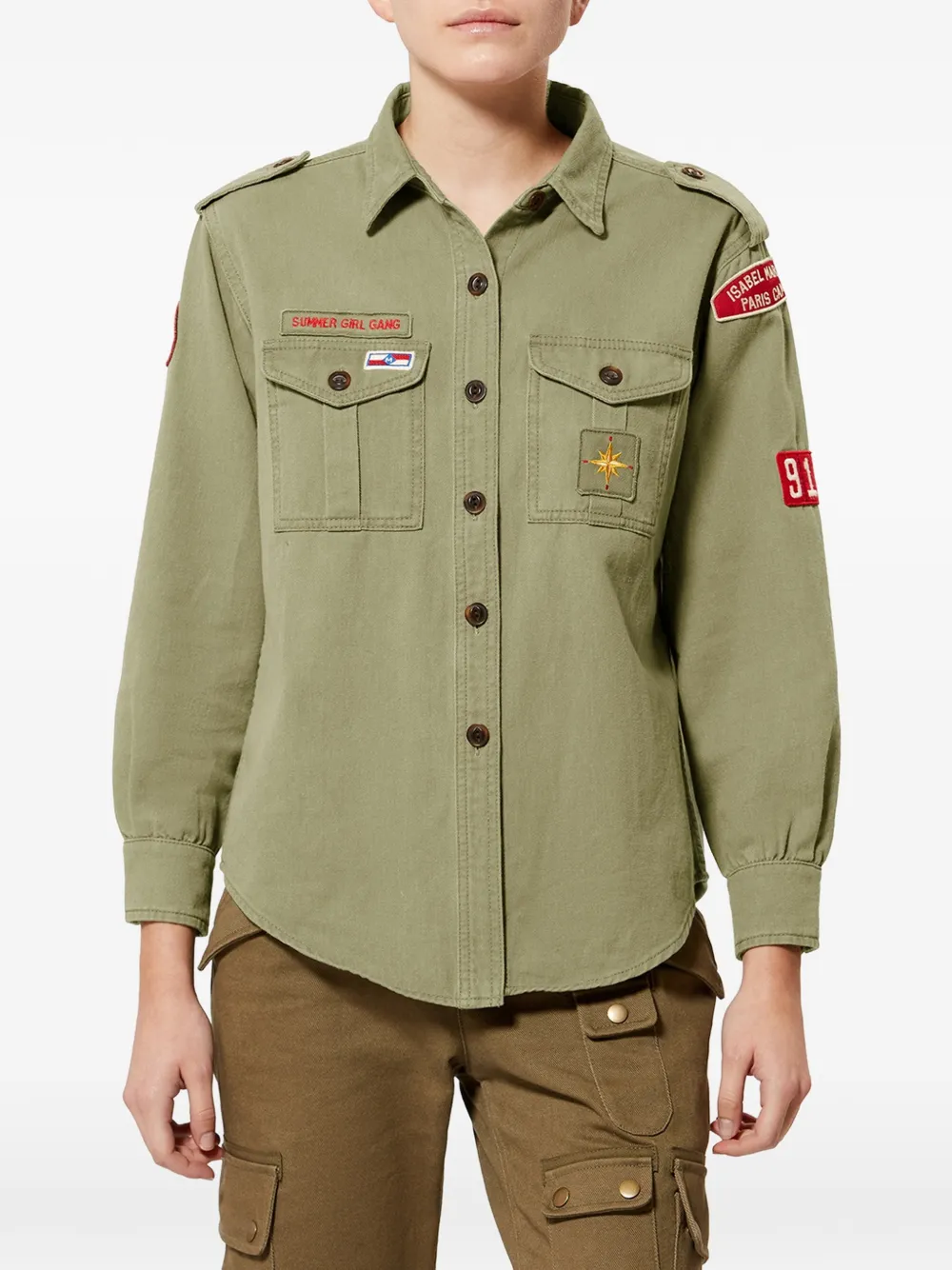 ISABEL MARANT Umberta blouse met klepzak en knoop Groen