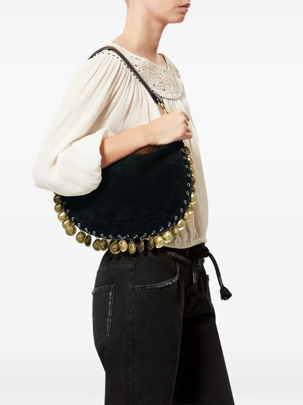 ISABEL MARANT Oskan Soft schoudertas met medaillons Zwart
