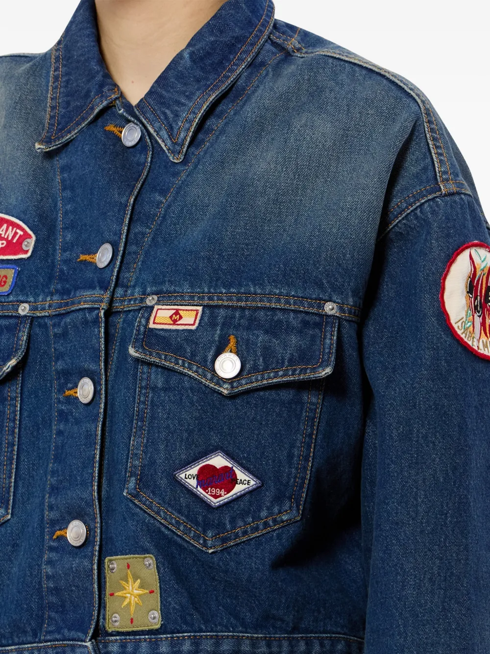 ISABEL MARANT Demia denim jack met geborduurde patches Blauw