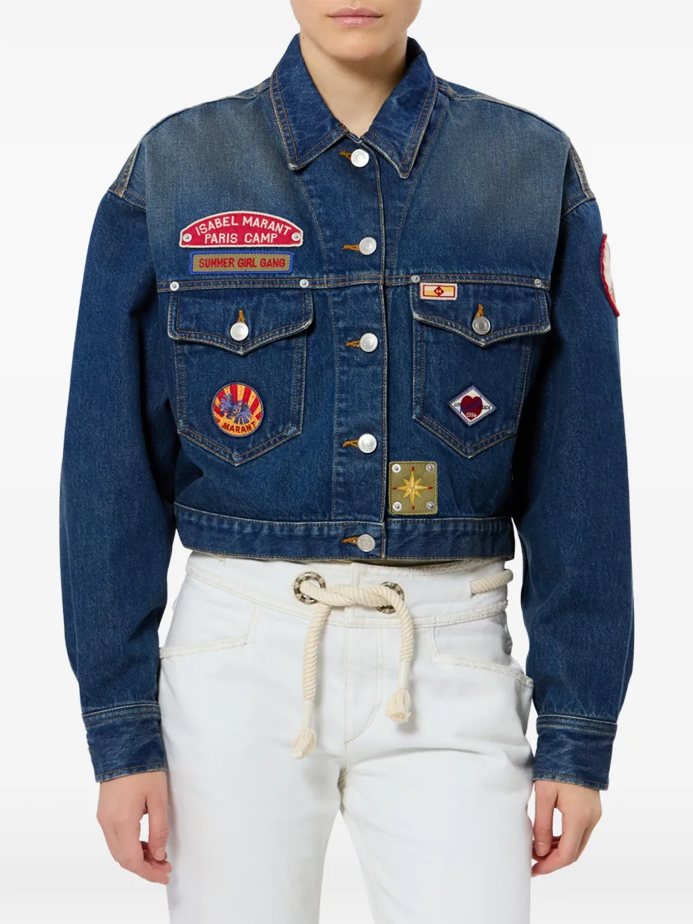 ISABEL MARANT Demia denim jack met geborduurde patches Blauw