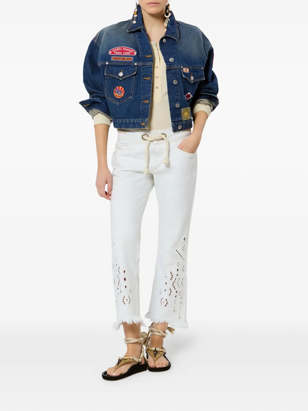 ISABEL MARANT Demia denim jack met geborduurde patches Blauw