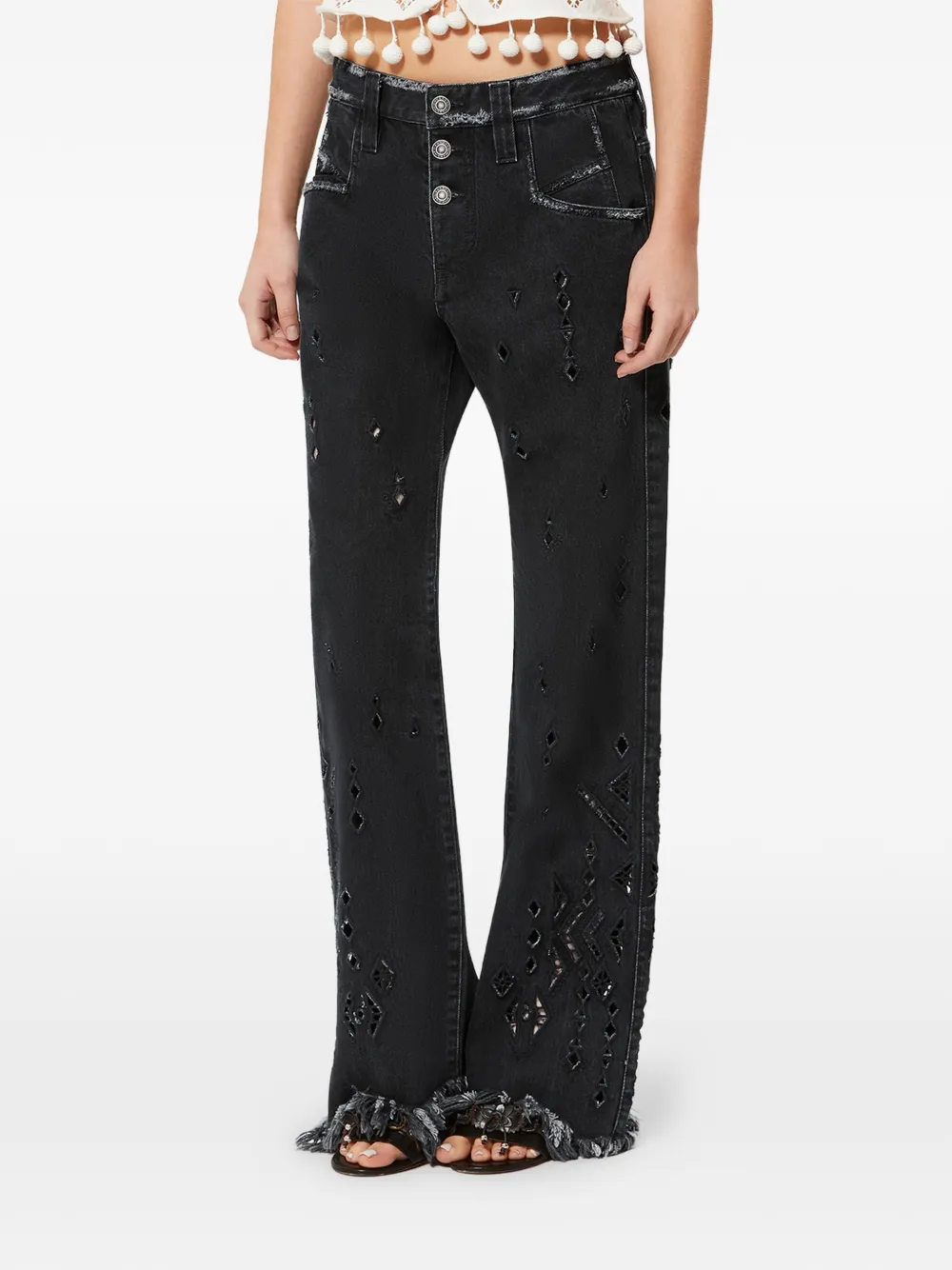ISABEL MARANT Amia ruimvallende flared denim broek Zwart