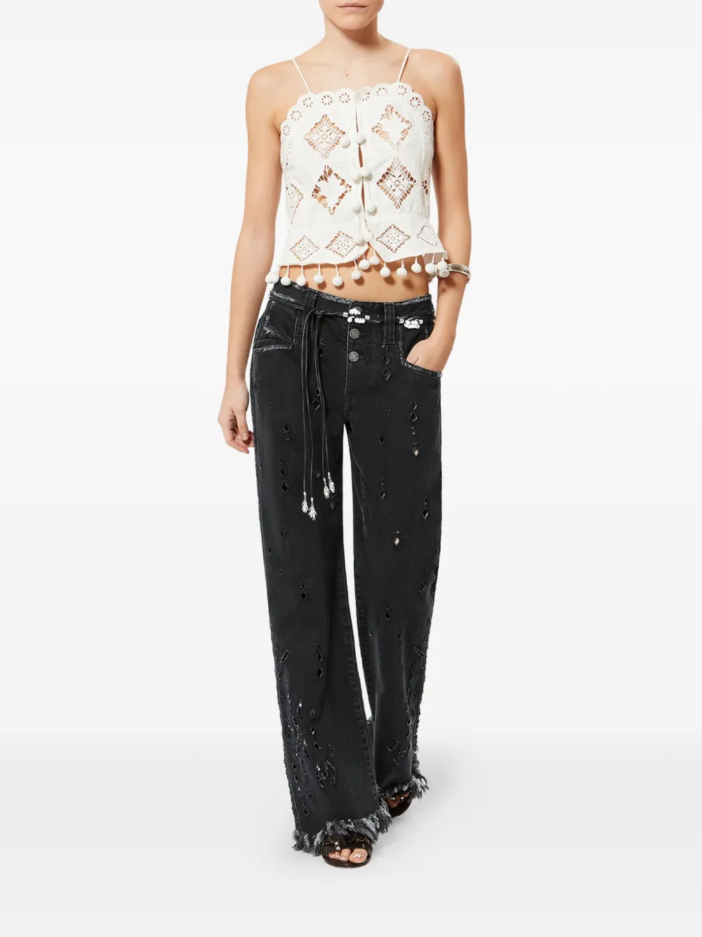 ISABEL MARANT Amia ruimvallende flared denim broek Zwart