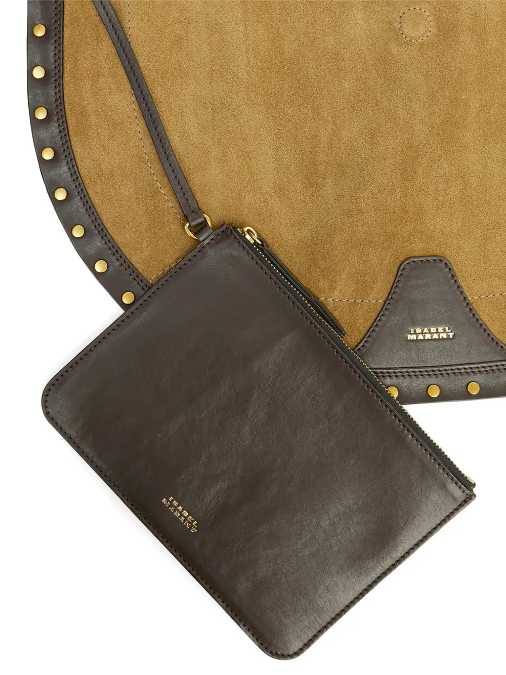ISABEL MARANT Oskan Hobo schoudertas met studs en franje Bruin
