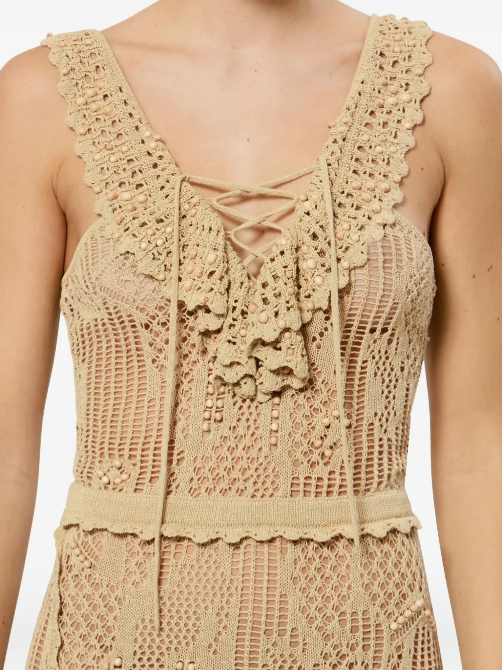 ISABEL MARANT Ornella gehaakte jurk met lange split en kralen Beige