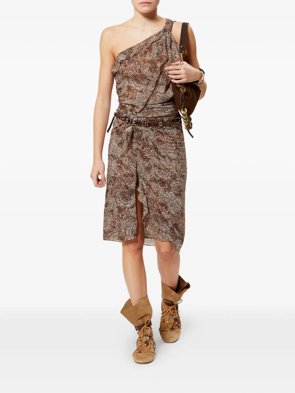 ISABEL MARANT Charlota midi-jurk met bloemenprint Bruin