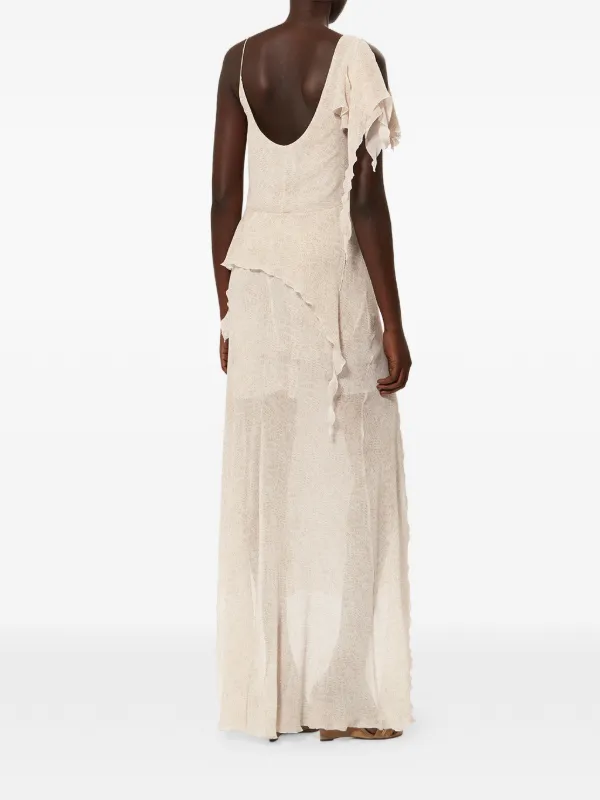 ISABEL MARANT Tylena Ruffled Asymmetric Midi Dress | Neutrals | FARFETCH