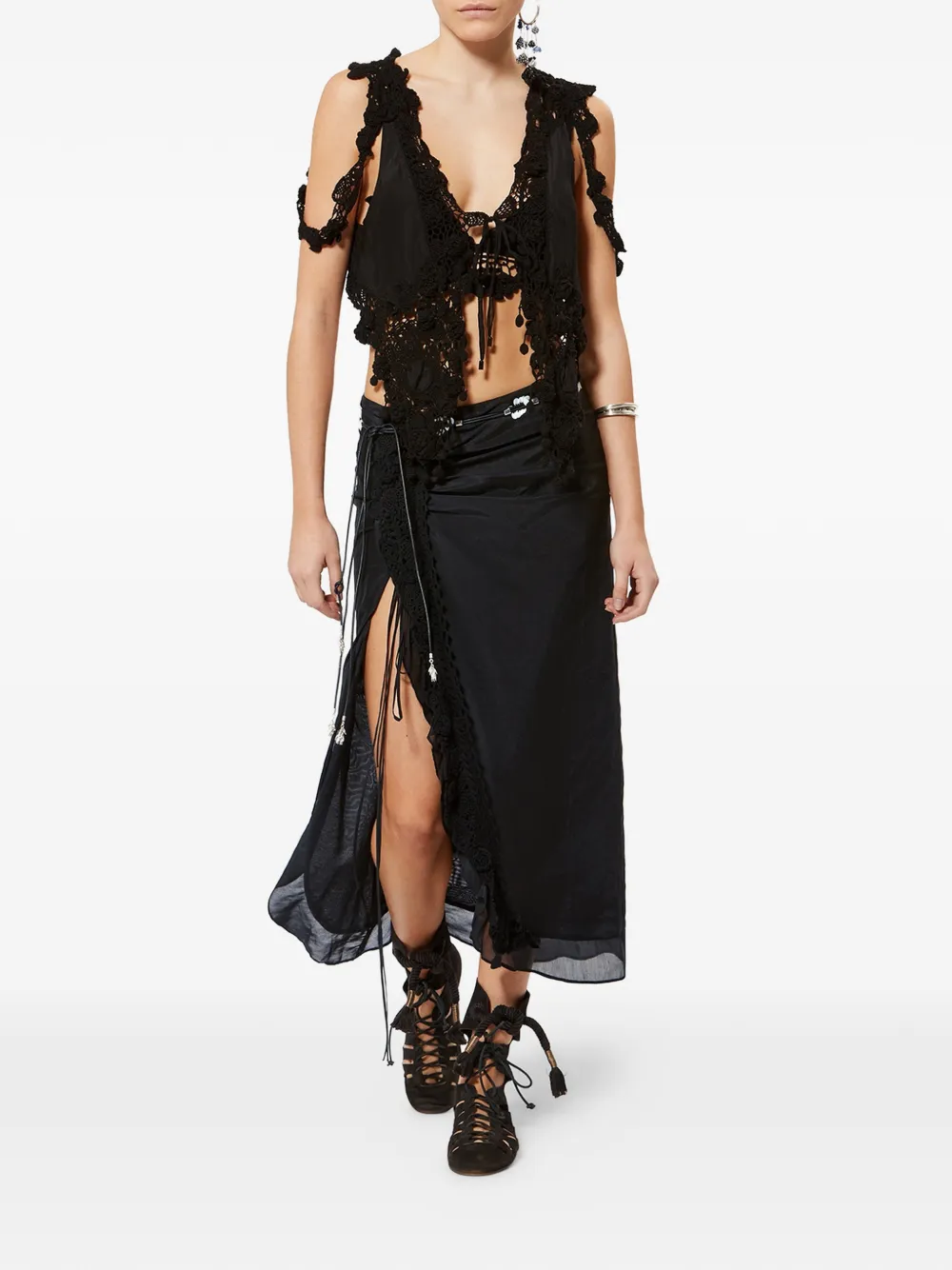 Velina Crochet Slit Midi Skirt