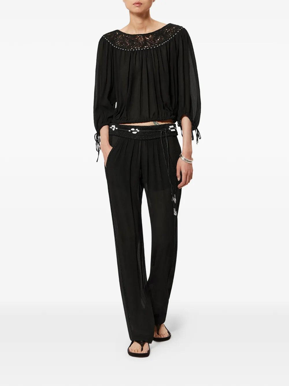 ISABEL MARANT Nelida blouse met kralen en kant Zwart